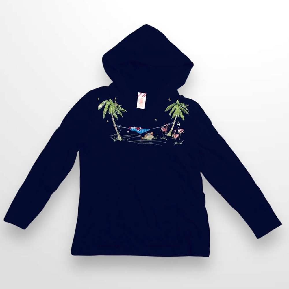 Santa Palm Trees Christmas Embroidered Holiday Hoodie Sweatshirt Small